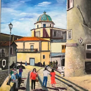Cariati: Piazza Marconi. Acrilico su tela (50x40 cm).